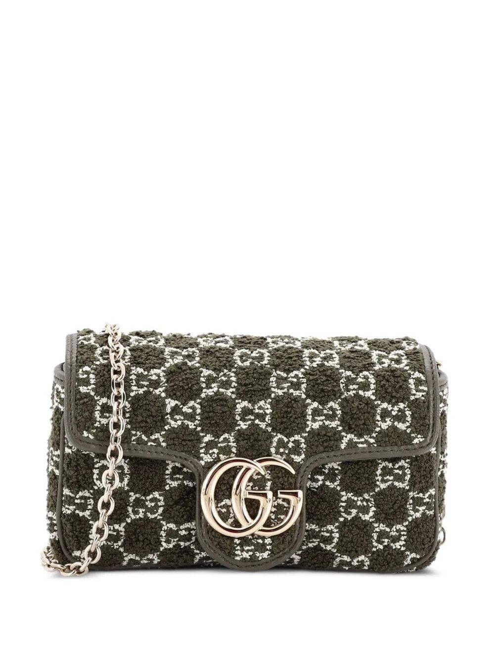 Gucci GG Marmont Bouclé Tweed Mini Flap Shoulder Bag Green Brand New in box